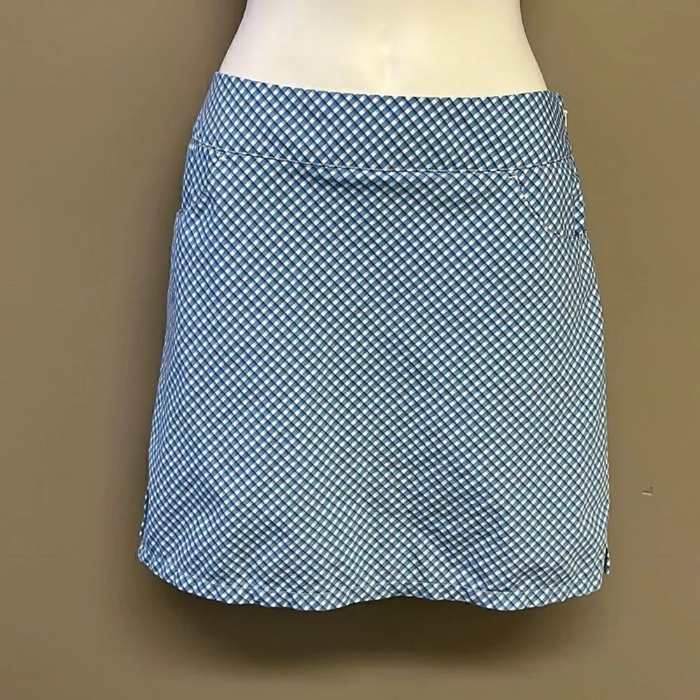Adidas Women’s Sporty Plaid Skort with Built-In White Mesh Zip-Up Shorts- Size 4